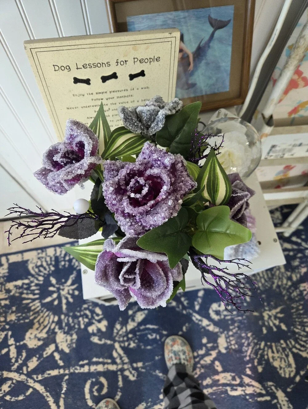 Handmade 5 Purple Crystlized Rose Bouquet -